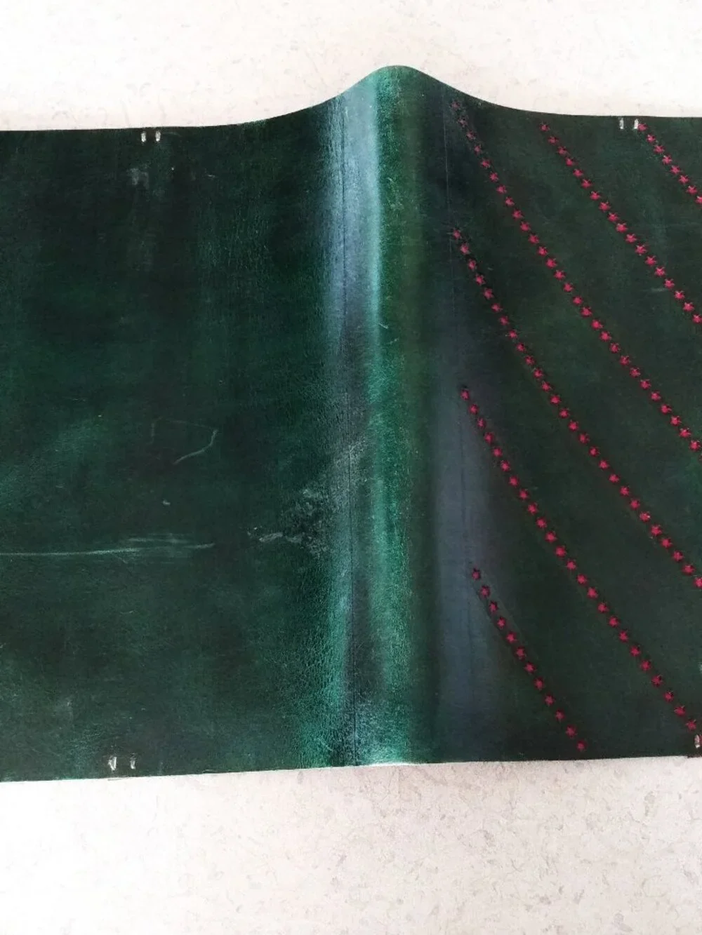 Vintage Leather Book Cover NAGY NORA Green Red Stars Handmade - Picture 9 of 16